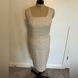 Ann Taylor Neutral Plaid Midi Sheath Dress